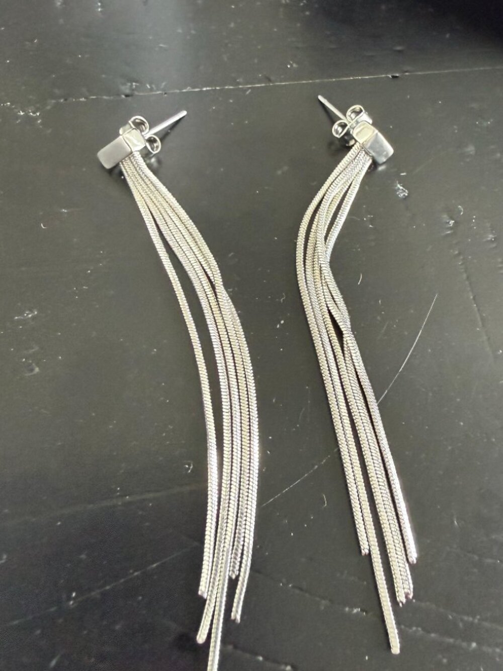 Club Monaco Silver Fringe Tassel Drop Earrings